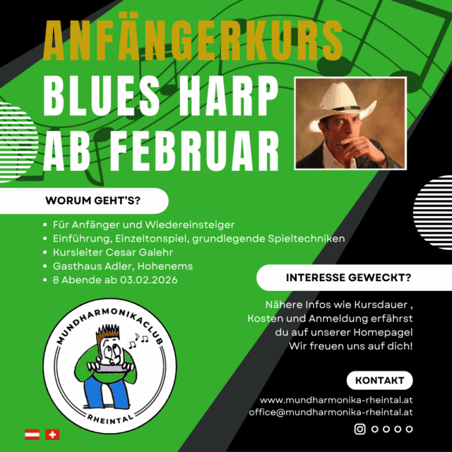 Anfängerkurs Blues Harp - 8 Abende instagram kurs blues harp 1